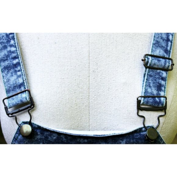 Vtg 80s Acid Wash Denim Cut-off Overalls Shorts sz 6/8 Pleated Front Distressed - Picture 9 of 9